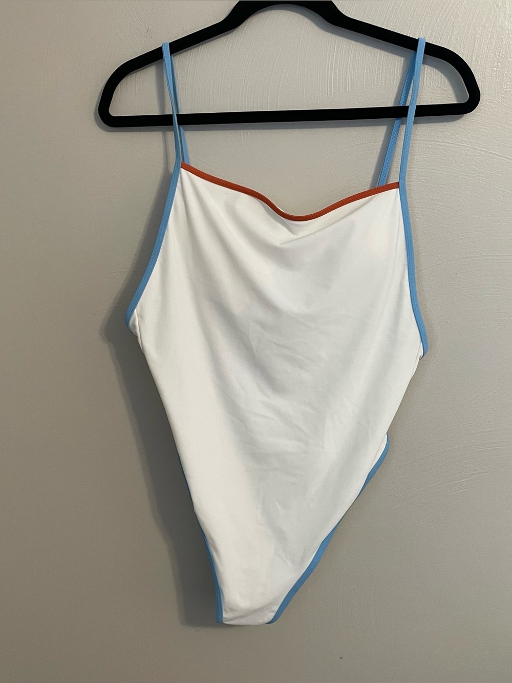 Aerie White One Piece Swim Suit With blue and orange trim NWT Size XL